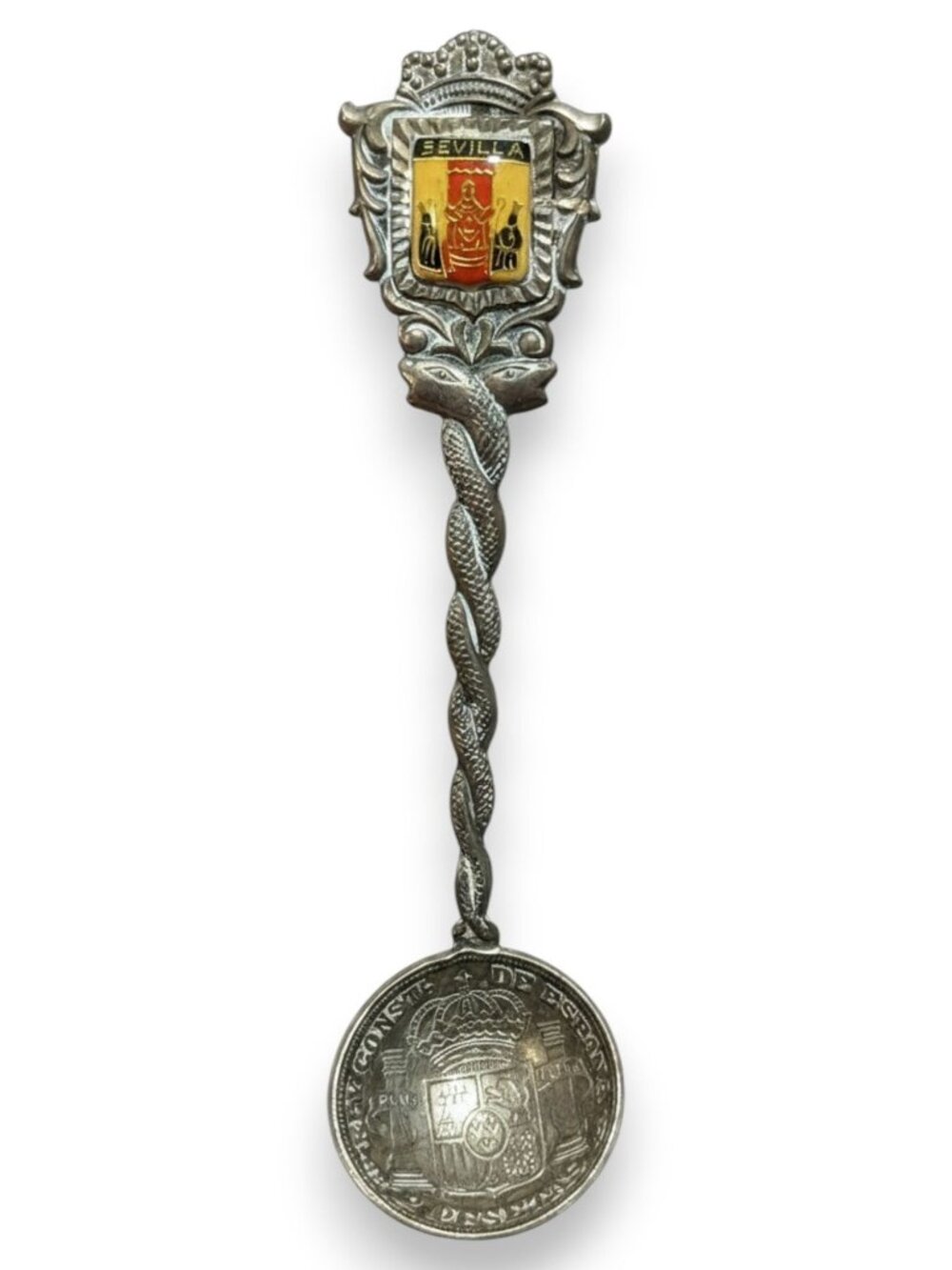 Vintage Travel Metal Silver Tone Sevilla Spain Souvenir Spoon 4 1/2 Inch
